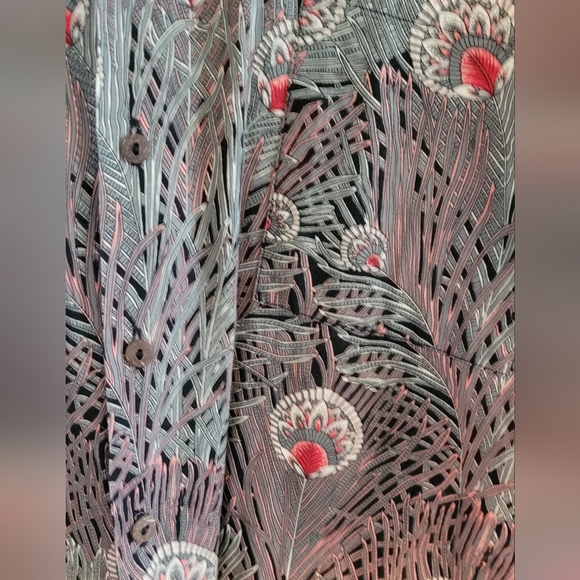 Vintage Caribbean Club Peacock Allover Print Short-Sleeve Button-Up Shirt - Picture 7 of 7